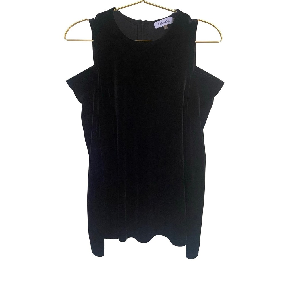 Calvin Klein Black Velvet Cold Shoulder Long Sleeve Blouse Size M